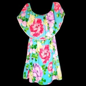 Pink Owl floral print off the shoulder boutique dress ladies size Small NWT